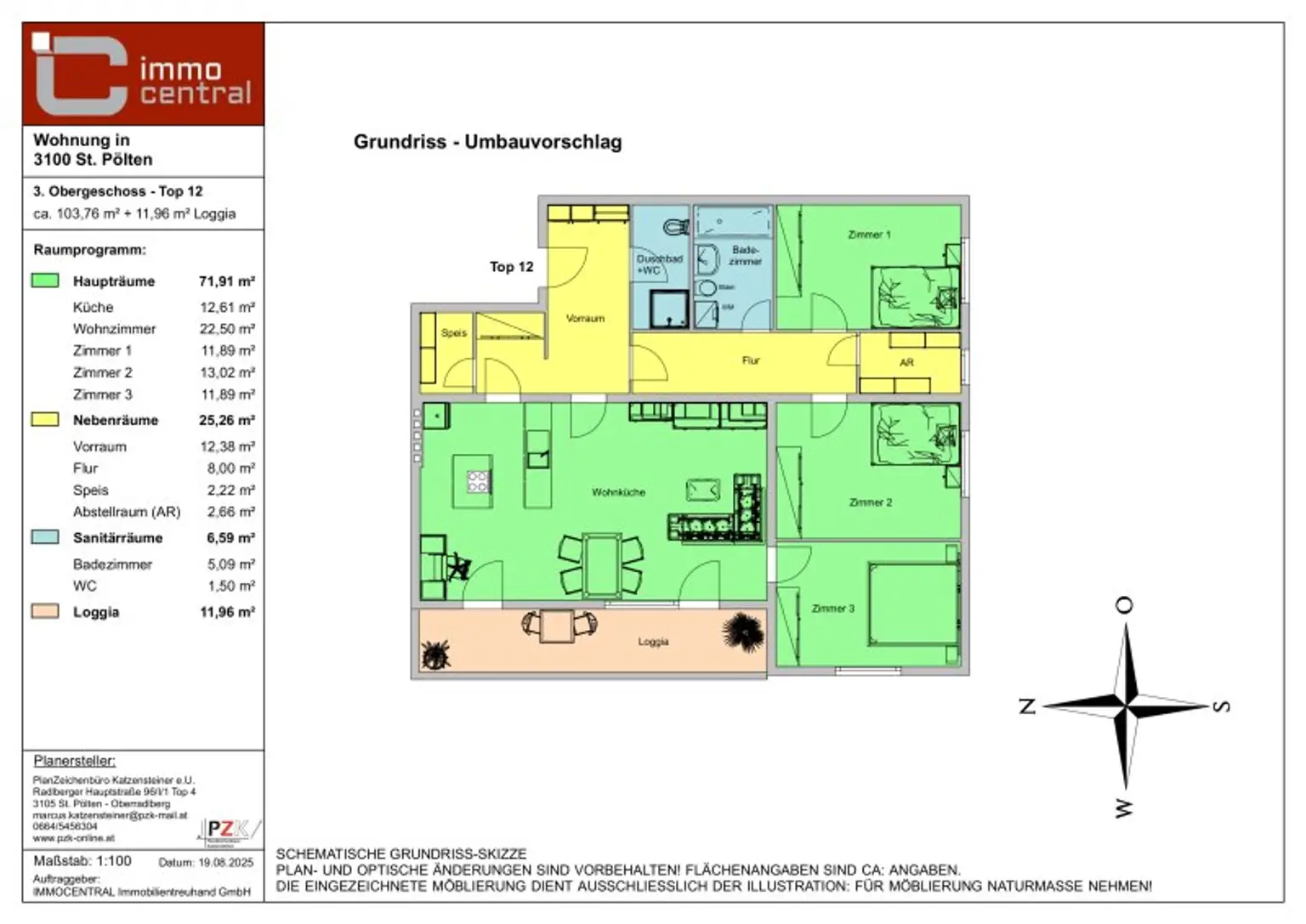 116 m², 4-Zimmerwohnung mit Loggia in Bestlage