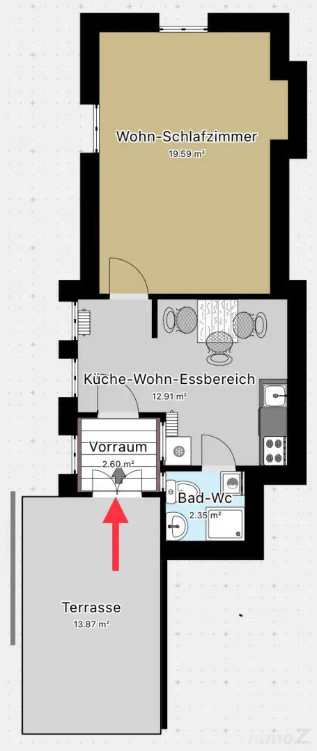 Erstbezug nach Generalsanierung: 2 Raum Wohnung im EG mit Terrasse,