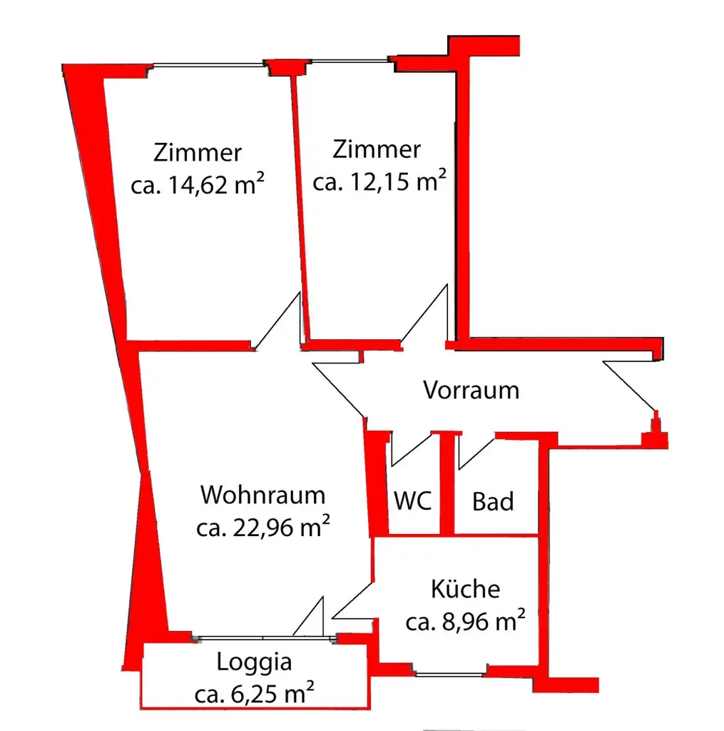Schöne 3-Zimmerwohnung mit Loggia nähe Tabakfabrik! Gruberstraße!
