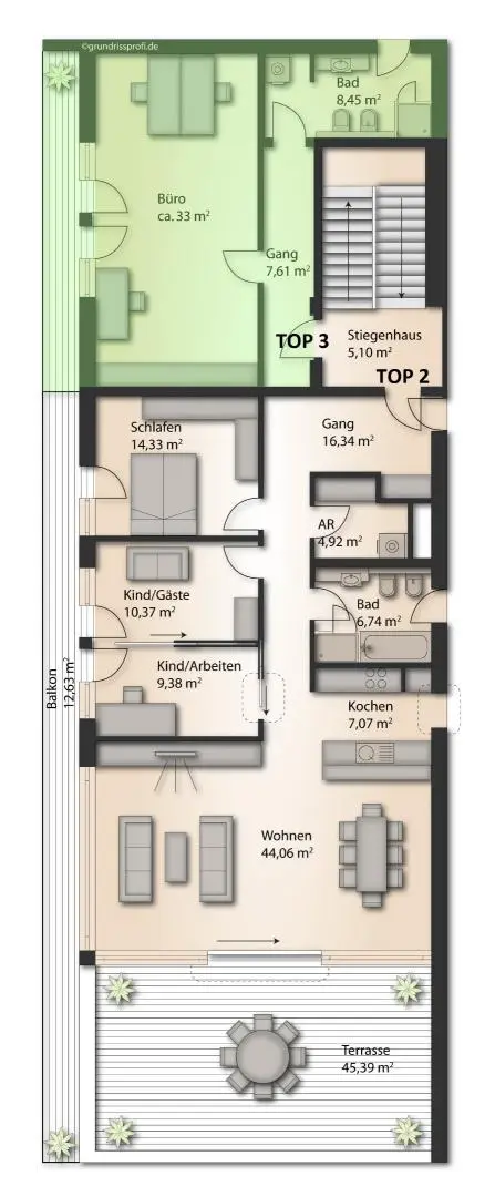 Digitaler Plan mit Möbel