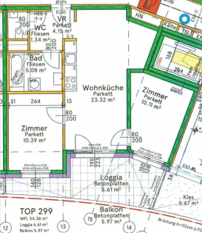 9.OG: Top-ausgestattete 3-Zimmer-Neubauwohnung mit 13,06m² Balkon/Loggia