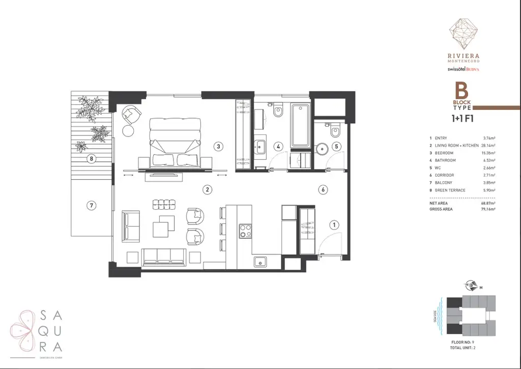 Mediterraner Traum – Apartment 1+1 F1 | Block B – Riviera Montenegro | Swissôtel Budva
