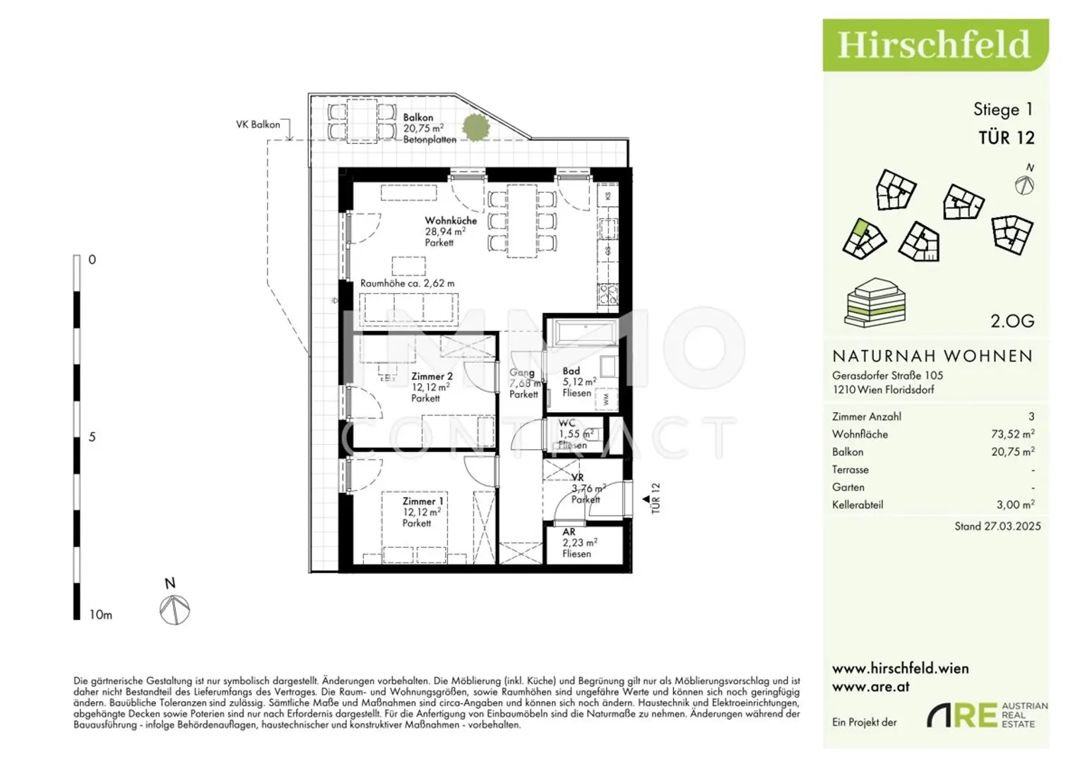 Hirschfeld: U1 Leopoldau - Günstig und hochwertig: 3 Zimmer Wohnung mit Balkon
