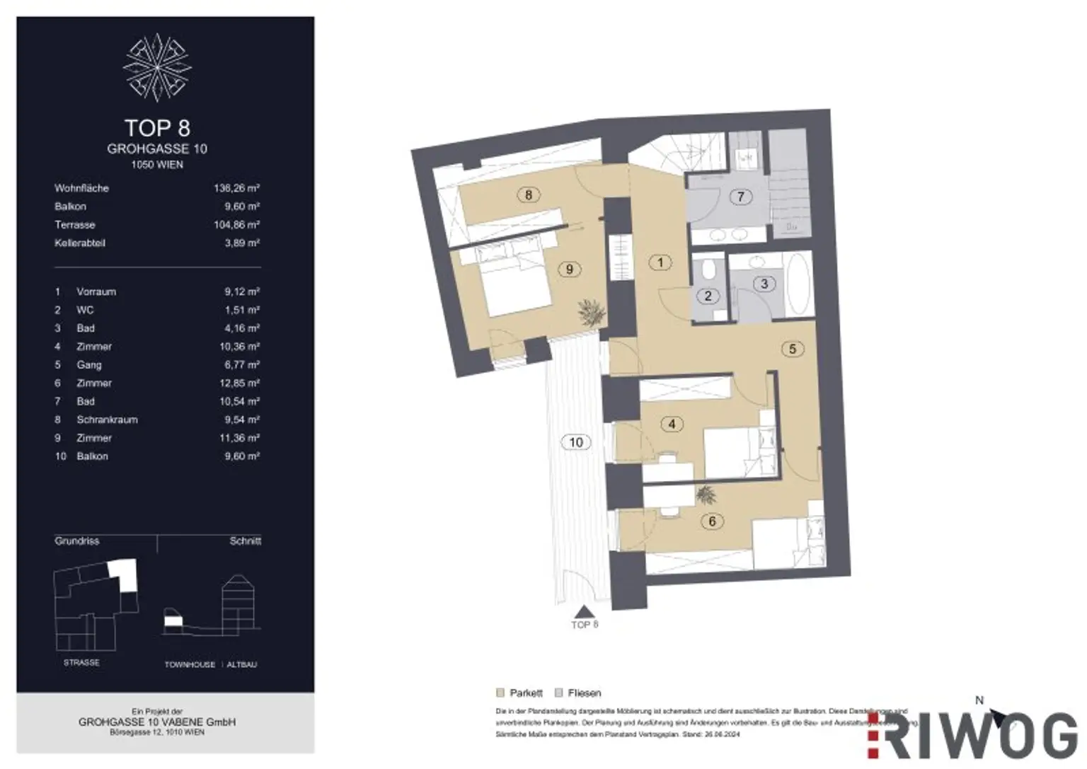 GROHGASSE 10 | innenhofseitige 4-Zimmer Maisonette-Wohnung mit herausragender Dachterrasse komplett ohne Schrägen | Townhouse