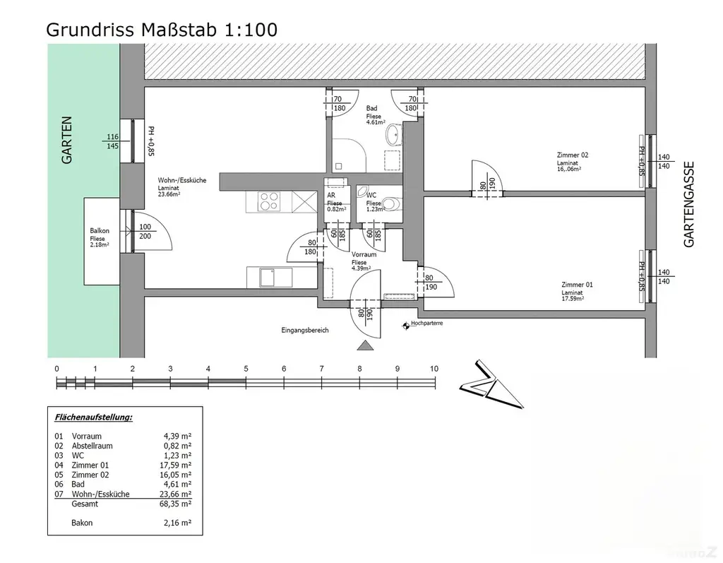 Grundriss Gartengasse 27 Top 2
