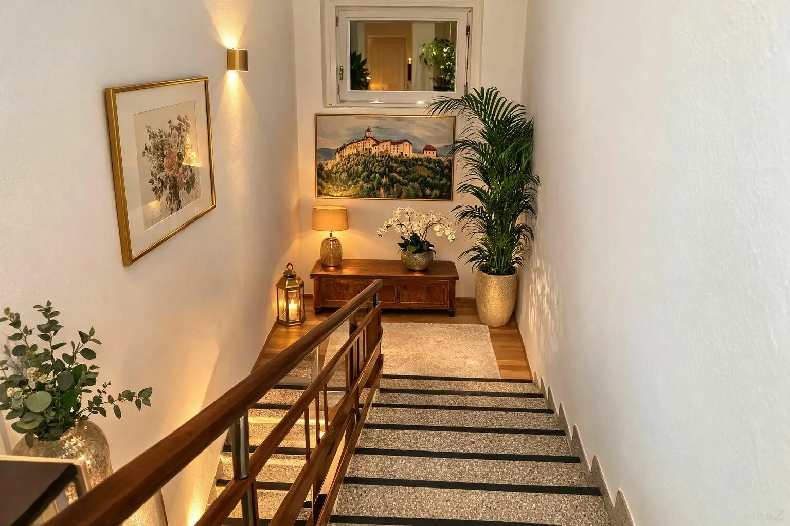 Stiegenaufgang, Deko KI-unterstützt