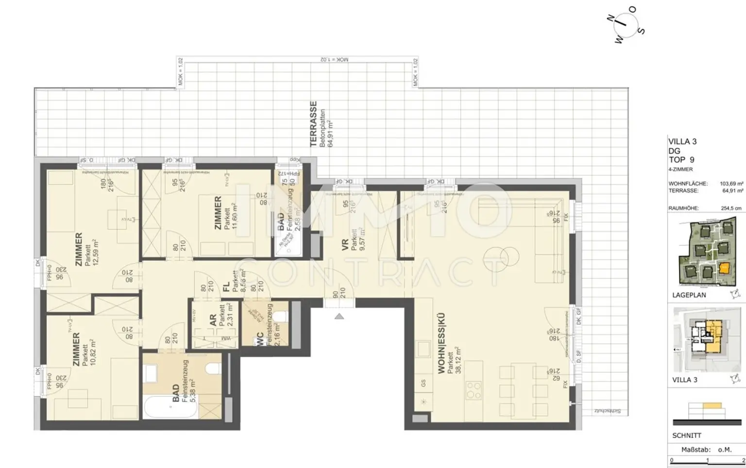KREMSER WOHNDOMIZIL
4Zi- 104qm -Penthouse - Eigentum, Lift, Tiefgarage, in beliebter Grünruhelage
