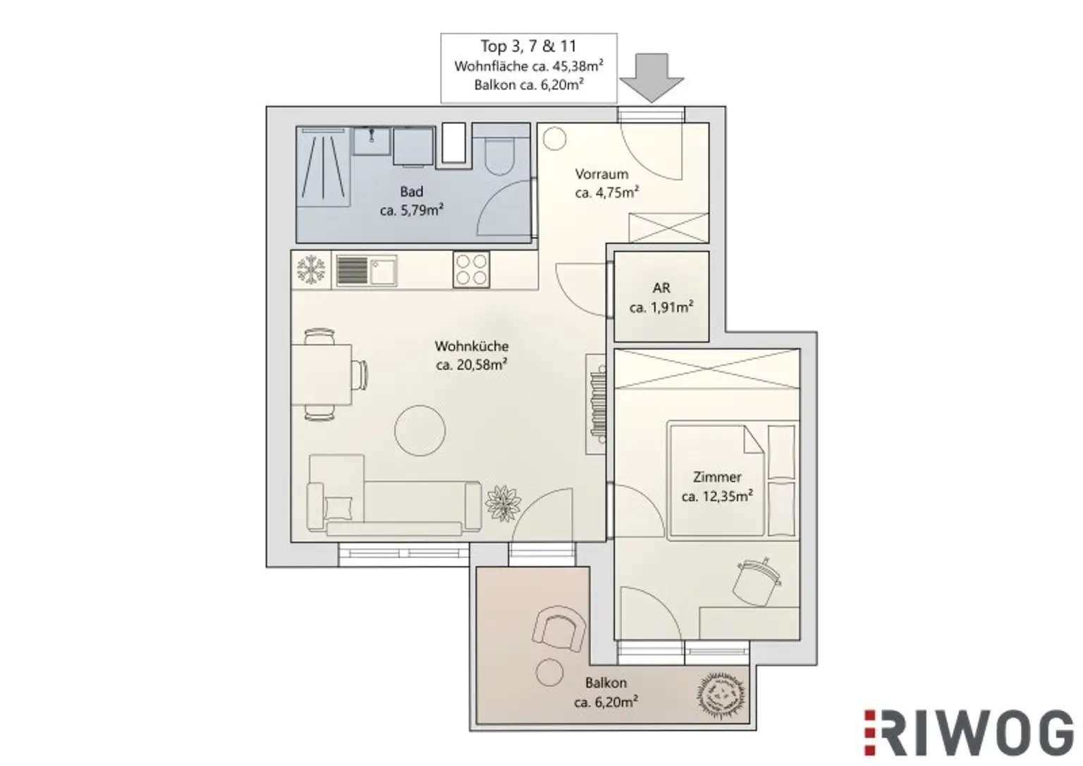 Erstbezug | helle 2-Zimmerwohnung mit südseitigem Balkon | Luftwärmepumpe | optionaler Tiefgaragenplatz | Fertigstellung 1Q26