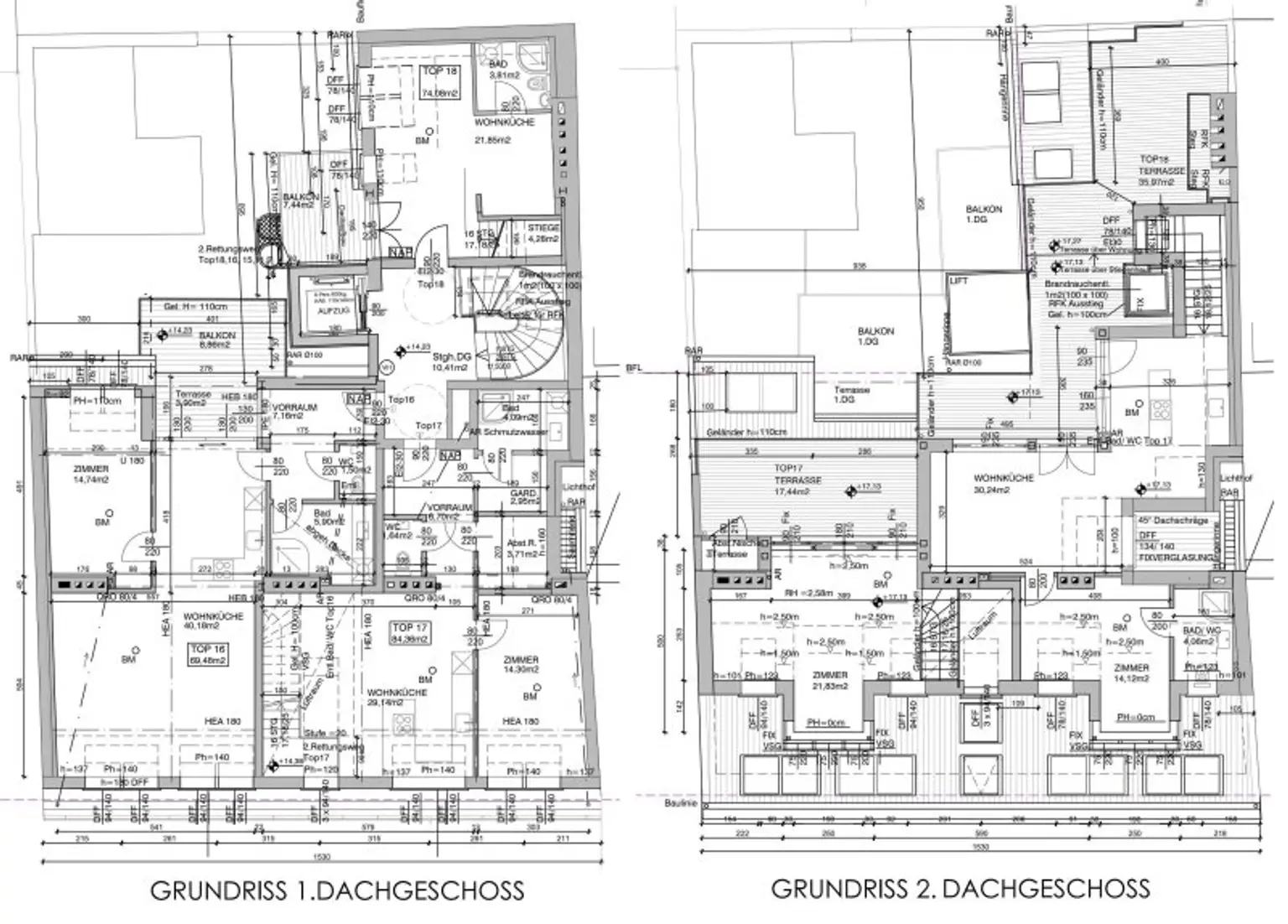 Bezugsfertige Dachwohnung mit 3 Zimmer, großem Balkon und interessanter 36 m² großer Dachterrasse