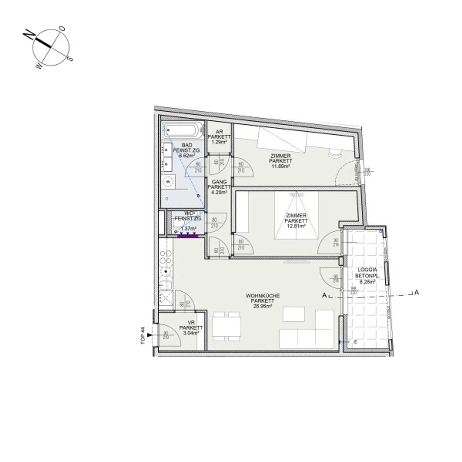 Arndtstraße! Neubau 3-Zimmer-Erstbezug mit Loggia im 3. Liftstock - Top44