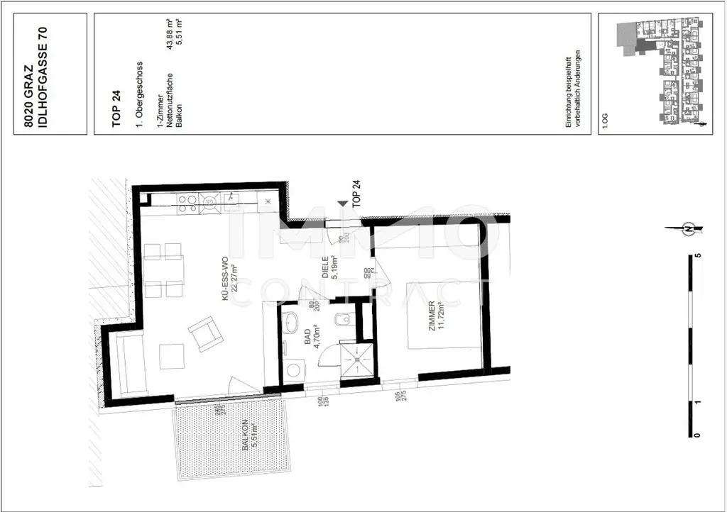 Neuwertige - geförderte 2 Zimmer Wohnung  mit Balkon in zentraler Lage - Idlhofgasse 70 - Top 24