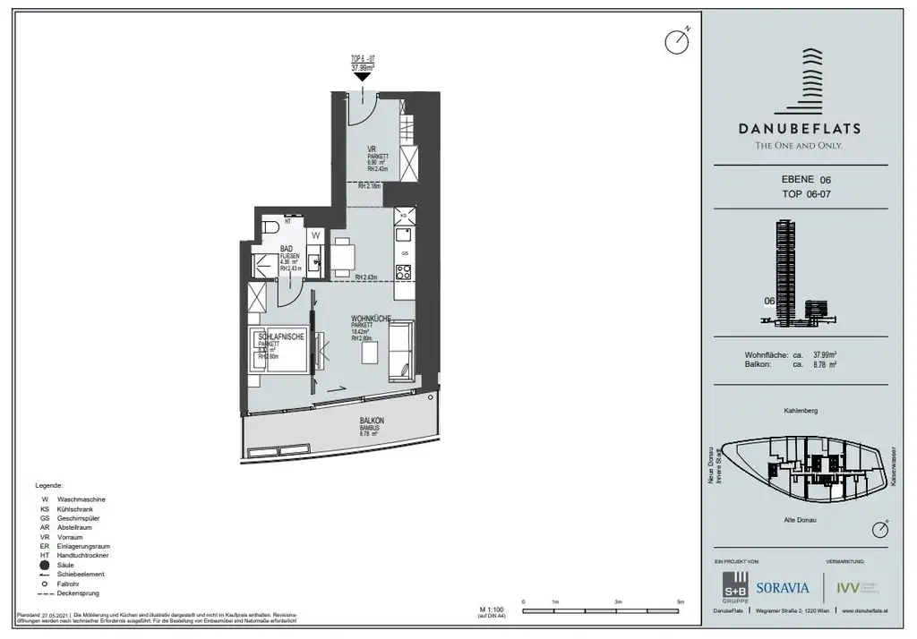 DANUBEFLATS: Entzückendes Studio mit sonnigem Balkon (Gym, Pool, Spa, Lounges im Turm) - NEW