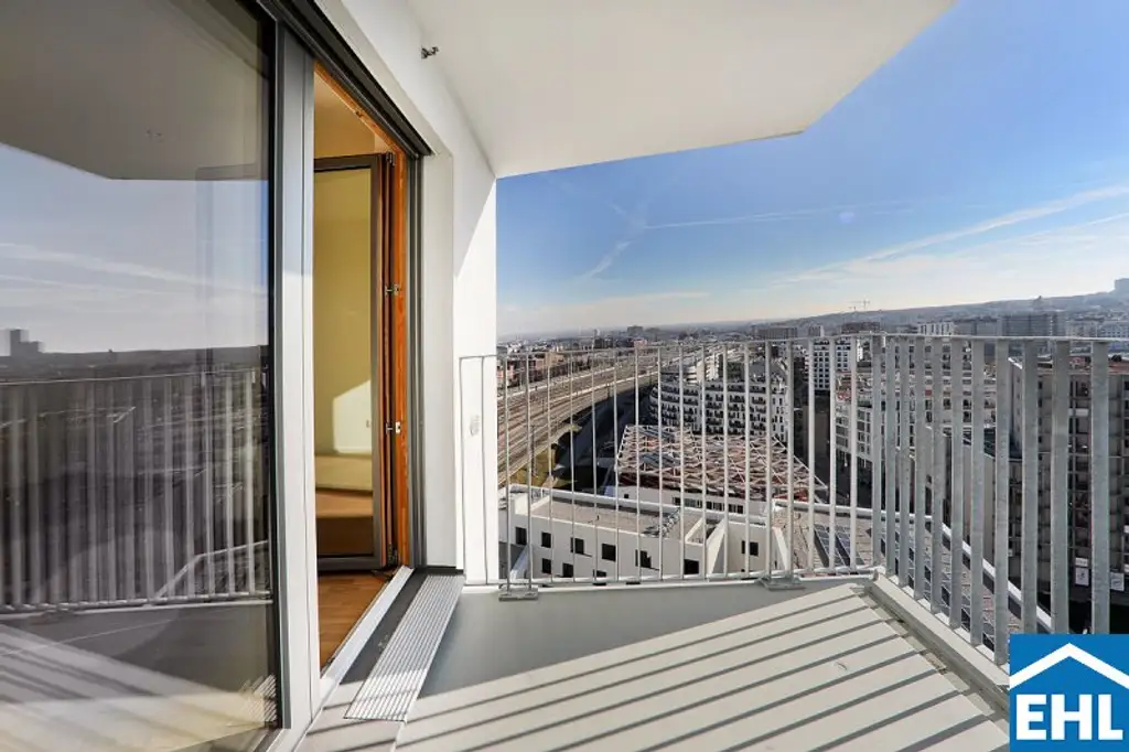 Sonnwendviertel - Großzügige 1-Zimmer-Wohnung im 15. OG mit Balkon im Sonnwendviertel - Fitnessraum, Co-Working & Rooftop-Terrasse inklusive!