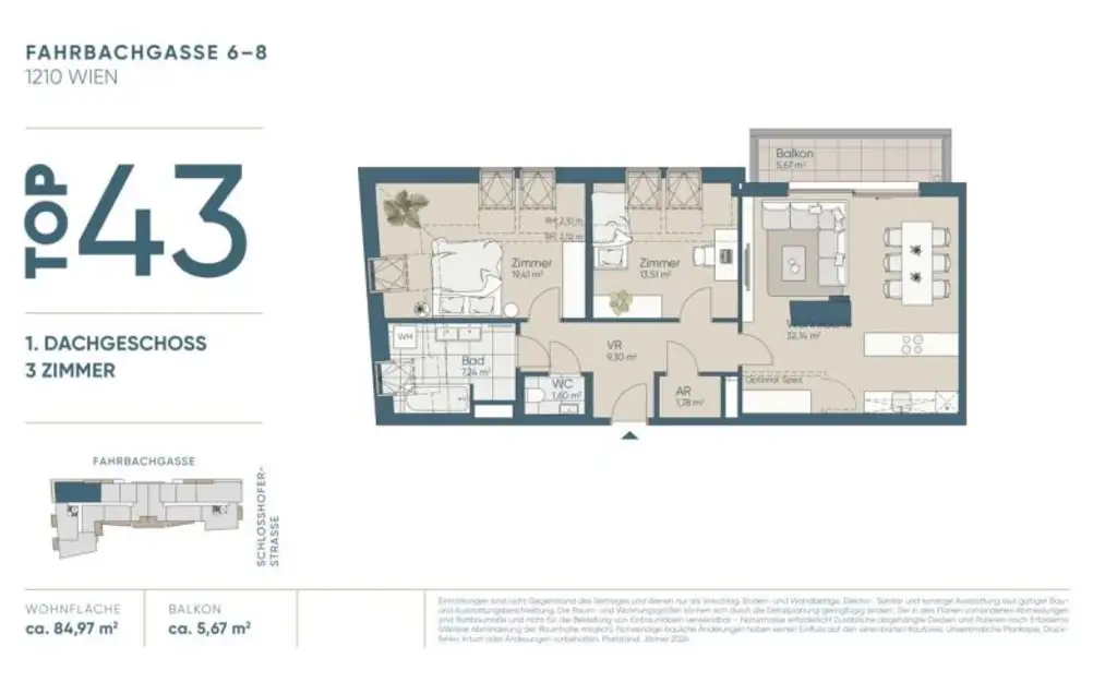 NEUBAU DACHGESCHOß-3-Zimmer-ERSTBEZUG mit Balkon in 1210 Wien! Top 2/43