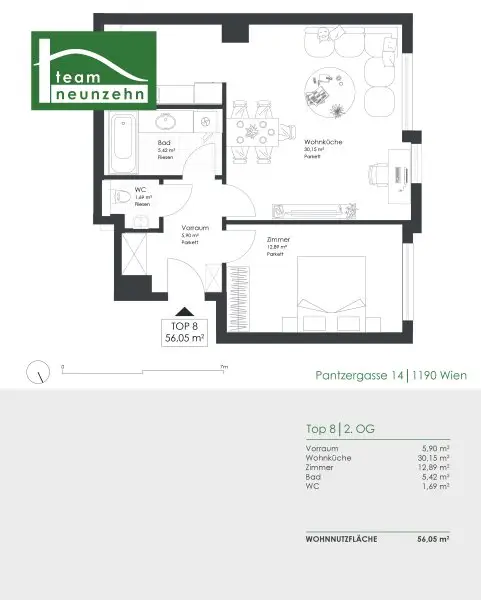 Charmante 2-Zimmer-Wohnung mit Küche im Herzen Döblings