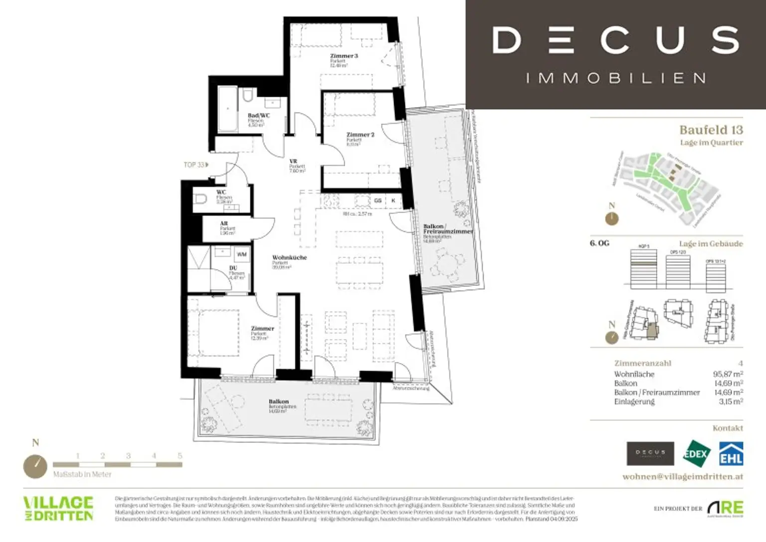 VIER ZIMMER + BAUFELD 13 + ERSTBEZUG + EIGENTUMSWOHNUNGEN + STADTQUARTIER IM DRITTEN