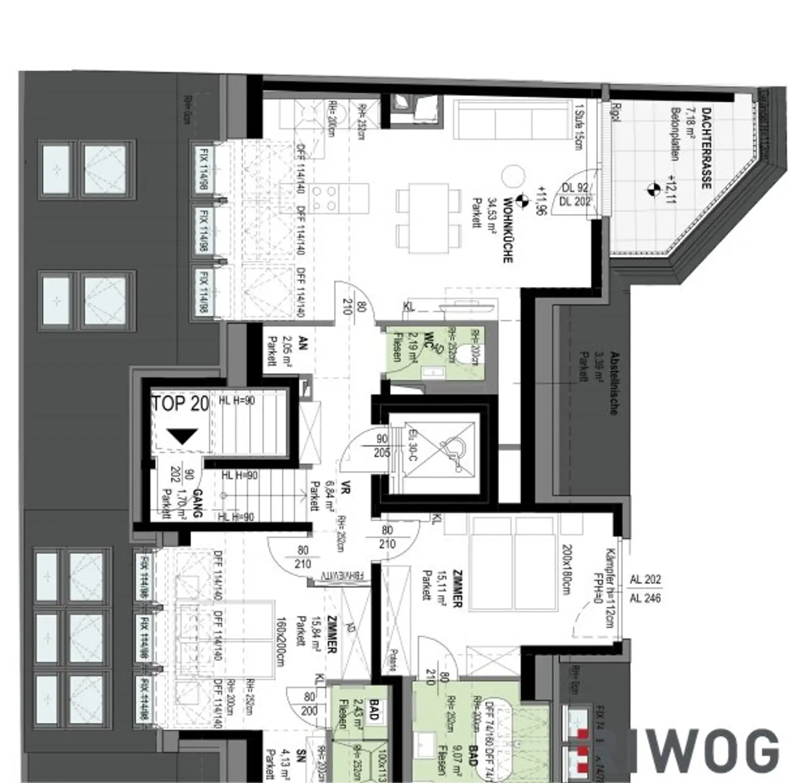 DG-ERSTBEZUG | Gesamtes 2. DG | Hofseitige Terrasse | Lift direkt in die Wohnung | Ost/West | Fernwärme | TG-Stellplatz optional | Nachhaltiges Wohnbauprojekt