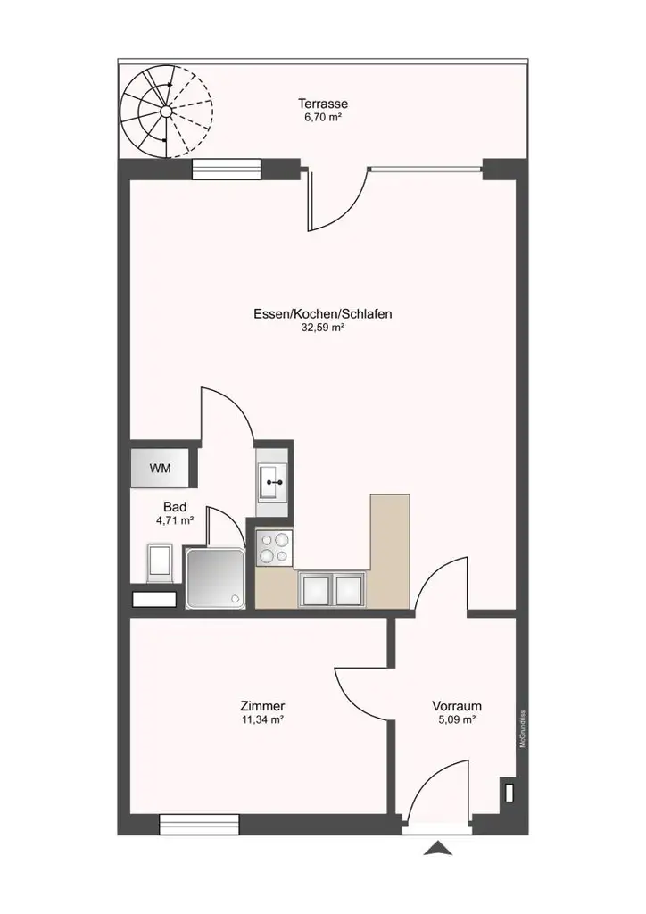 Luxriöse 2- Zimmer Wohnung, Top Lage, große Dachterrasse