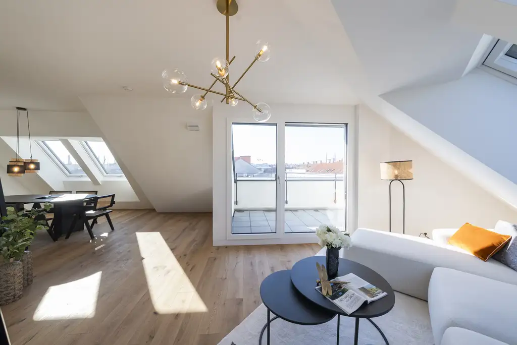 WINTERAKTION: DG-Traum | Erstbezug, 3-Zimmer, Dachterrasse mit Wien-Blick, Abstellraum, Kellerabteil