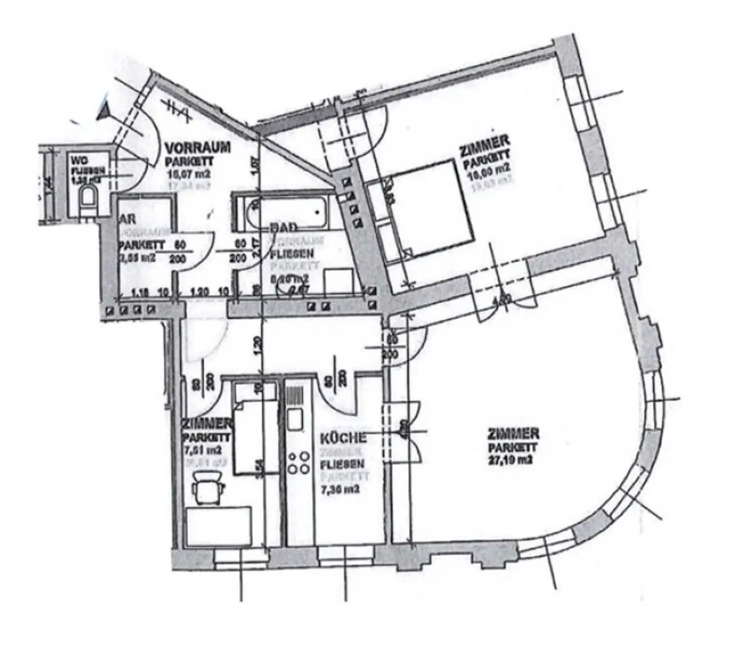 SIEBENBRUNNENPLATZ, gepflegte 85 m2 Altbau, 3 Zimmer, Küche, Wannenbad, Parketten, WG-geeignet, Reinprechtsdorfer Straße