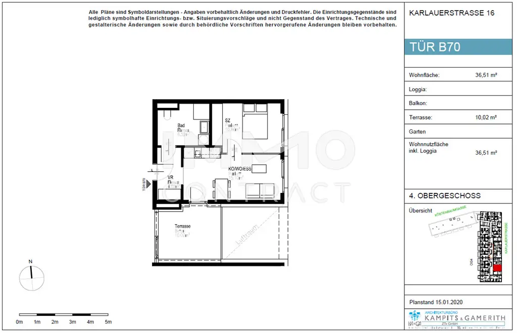 CITY SUITES GRAZ:  2 Zimmer-Wohnung in zentraler Lage mit Terrasse - Karlauerstraße 16 - Top B 70