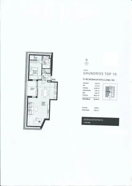 Plan - Exklusive 2 Zimmer Dachgeschosswohnung mit Aufzug und Balkon in generalsanierter Ceconi-Villa Kauf Elisabeth-Vorstadt Salzburg