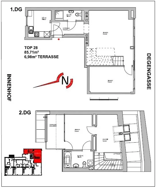 Stabile Wertanlage - befristet vermietet bis 2029 - DG Maisonette I 3 Zimmer I Galerie I Terrasse