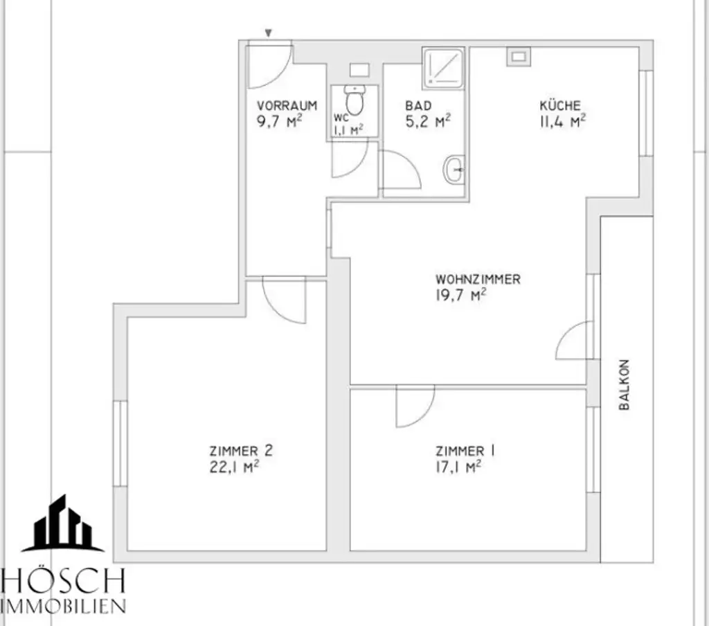 Helle, zentral begehbare 3-Zimmer-Wohnung mit Balkon in Toplage