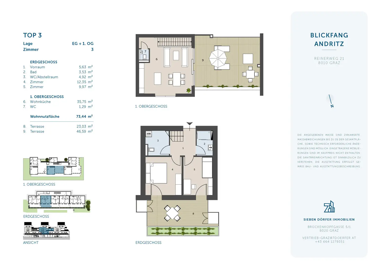 Garten-Terrassenwohnung mit Weitblick: 4 Zimmer, 104,7 m² WNF, 88 m² Terrasse, 155 m² Garten