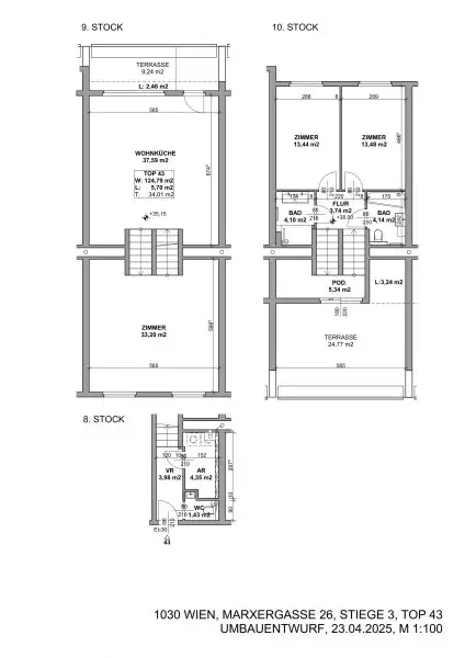 Generalsanierte Eigentumswohnung auf drei Ebenen mit zwei Terrassen - Gegenüber Sofiensäle
