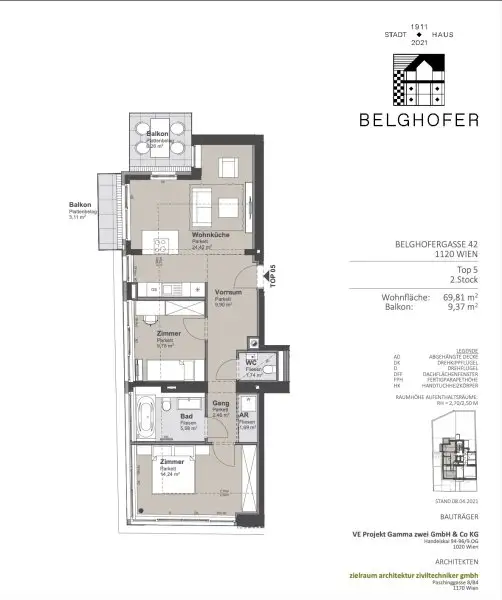 BELGHOFERHAUS 42 - Wunderschöne 3-Zimmer Wohnung in exklusivem Stadthaus inkl. Küche und Klimavorbereitung