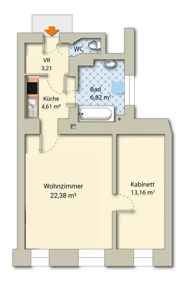 Wohlfühlen im Karmeliterviertel – 2 Zimmer mit Altbauflair