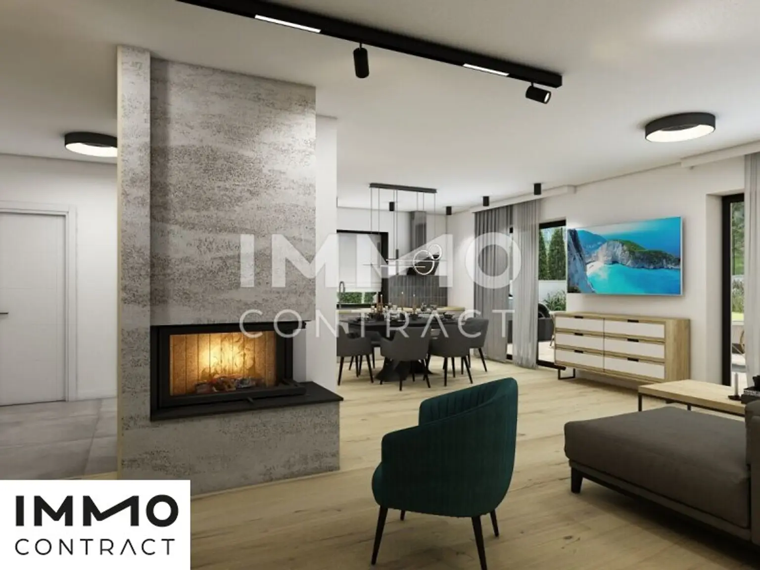 Wohnzimmer mit Blick auf Kamin