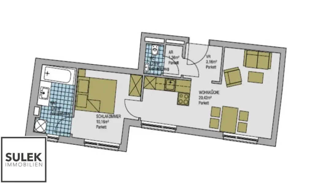 Neubau: gut geschnittene 2-Zimmer Wohnung vis á vis dem Währinger Schubertpark