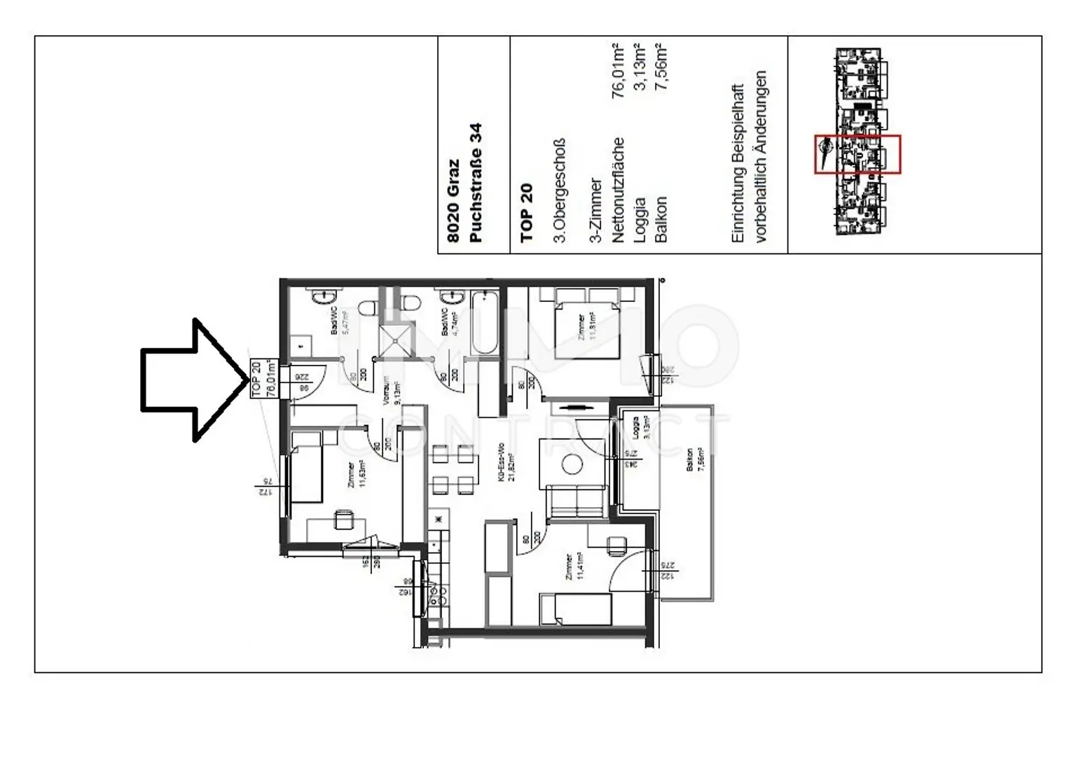 Erstbezug ab 01.10.2025: geförderte 4 Zimmer Wohnung mit Balkon in ruhiger und zentraler Lage - Puchstraße 34 - Top 20