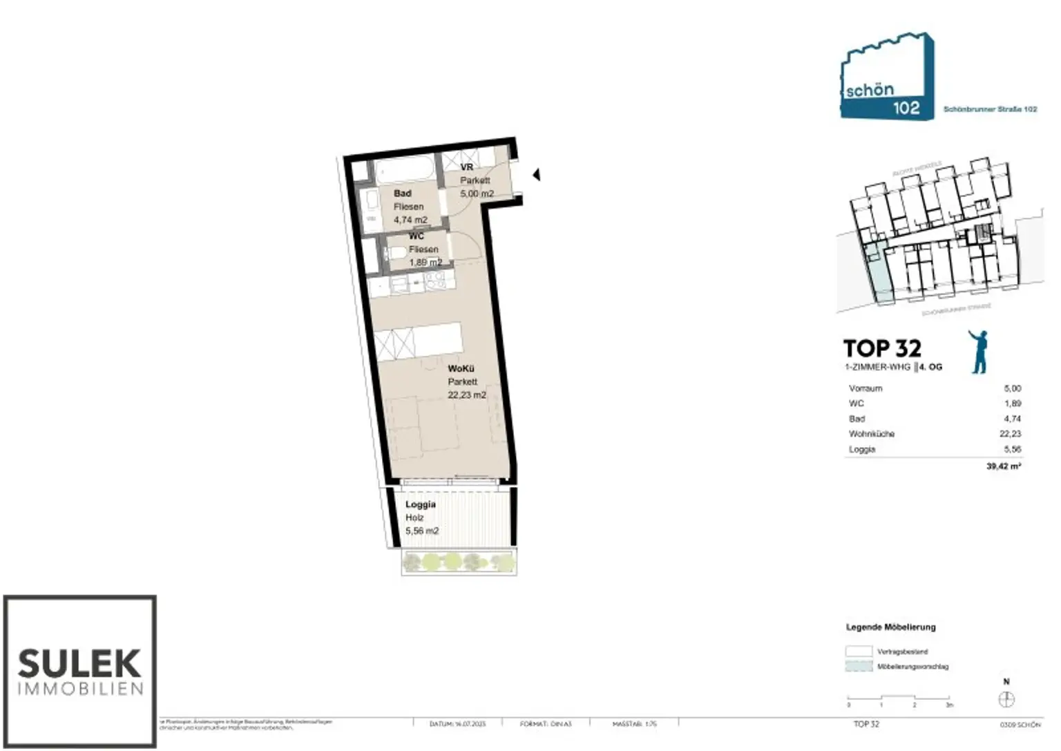 Teilmöblierte Single-Neubau-Wohnung mit sonniger Loggia nahe U4 im Projekt Schön102 - ab 01.01.26!