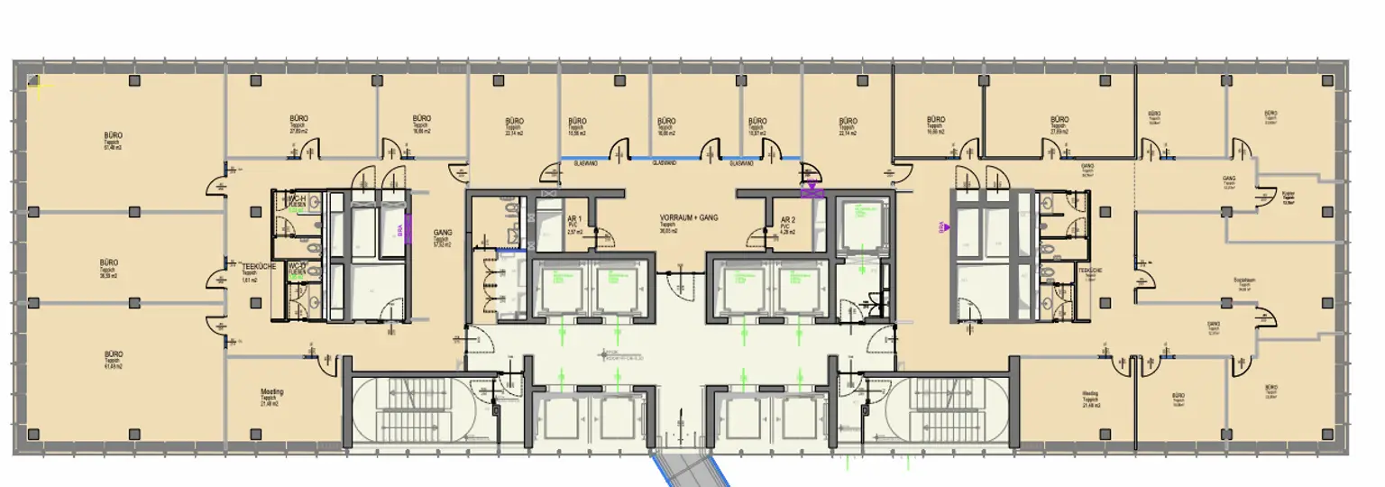 Grundriss gesamtes Stockwerk A 2.OG ca. 740m2