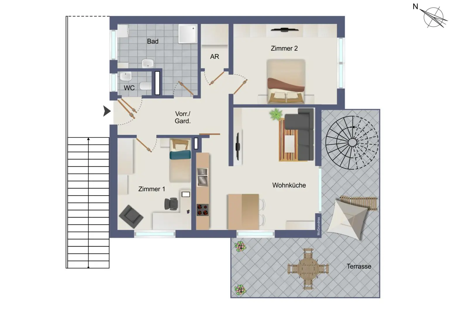 3-Zimmer-Dachterrassentraum inklusive 2 Carports