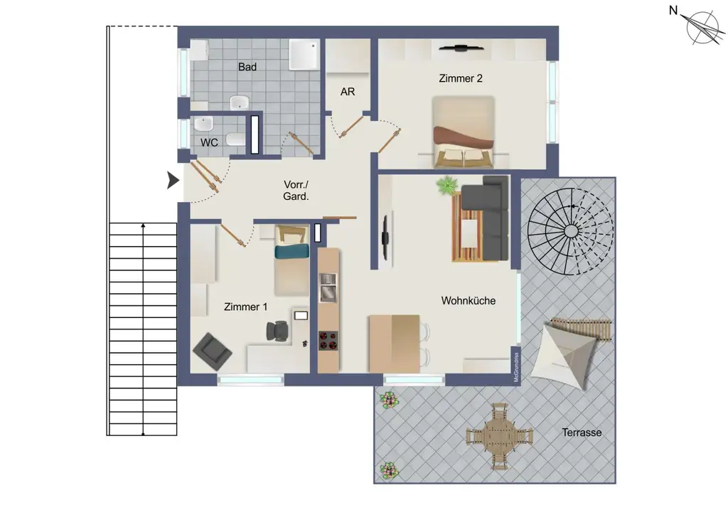3-Zimmer-Dachterrassentraum inklusive 2 Carports