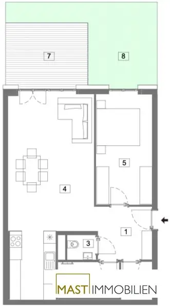 PROVISIONSFREI --- 2 Zimmer Garten Wohnung inkl. EWE Einbauküche & absoluter Ruhelage direkt in Spillern