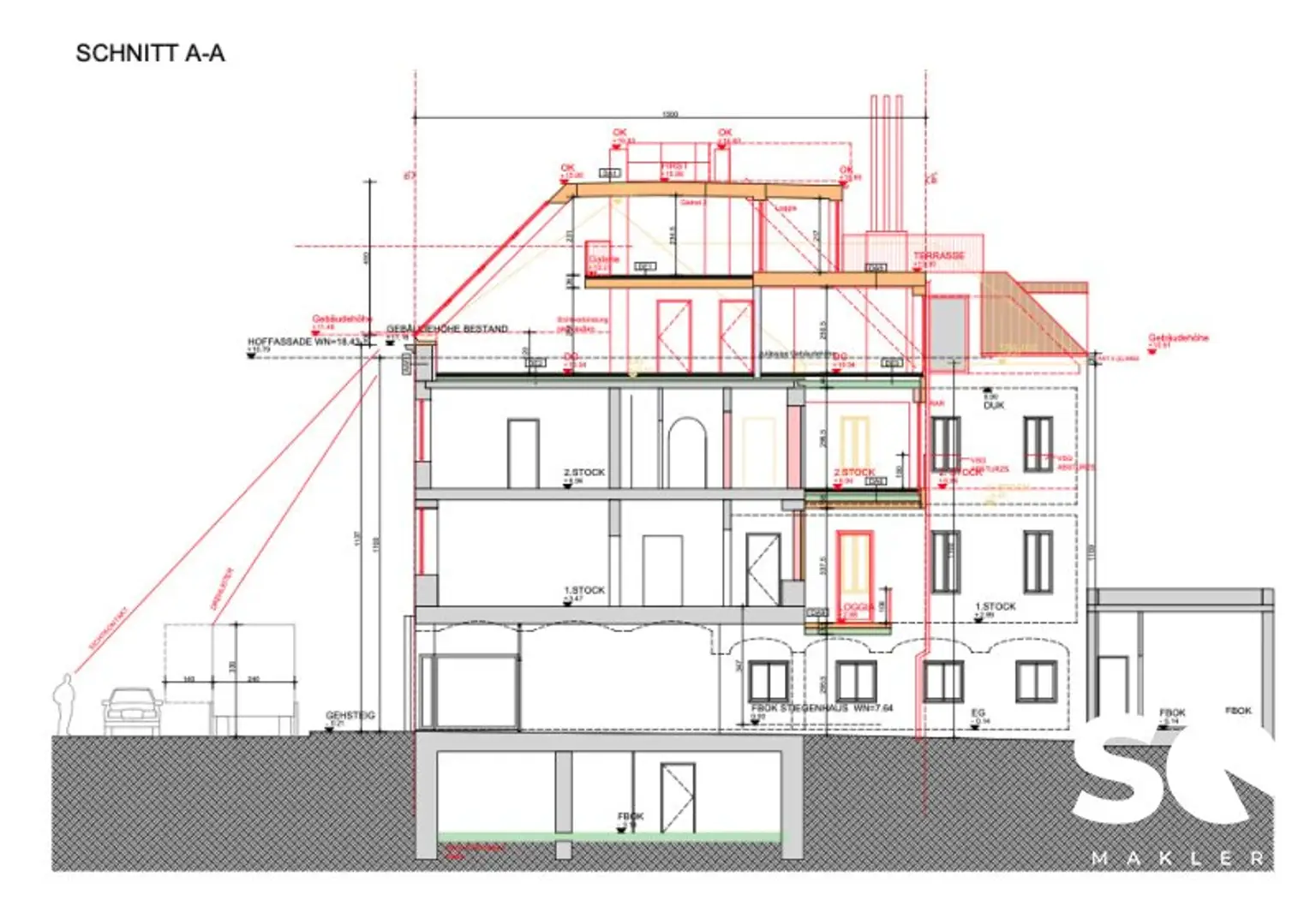 # SQ - ROHDACHBODEN MIT BAUBEWILLIGUNG & ERWEITERBARE WOHNUNG IM 2. OBERGESCHOSS IN ZENTRALER LAGE AM SPITZ IN FLORIDSDORF