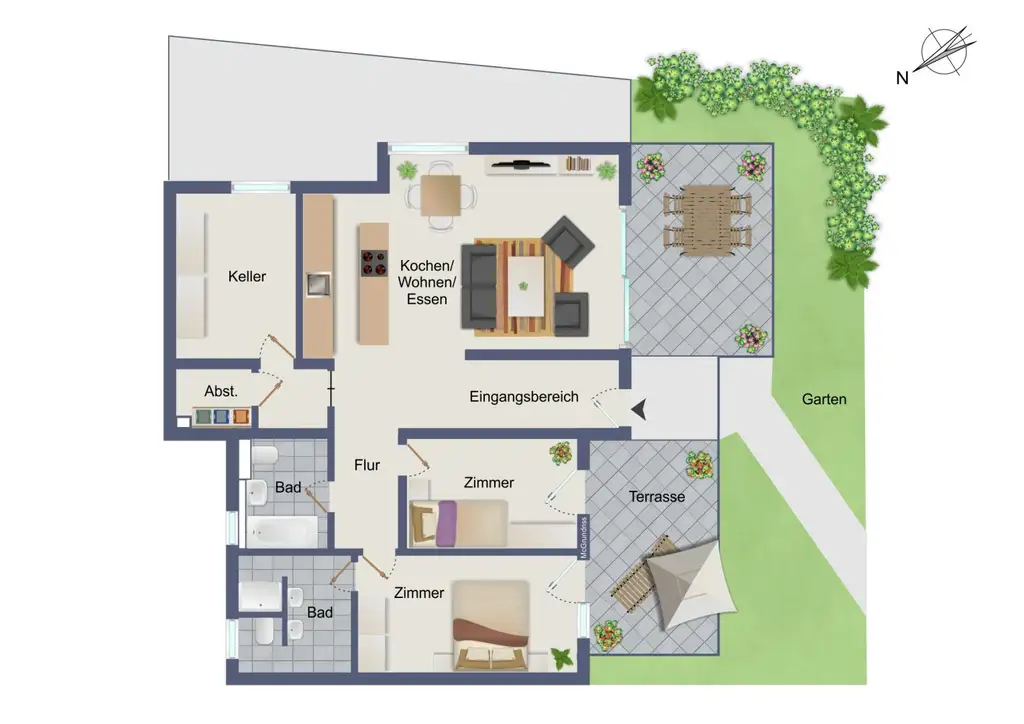 Exklusives Wohnerlebnis: Stilvolle Gartenwohnung mit Terrasse