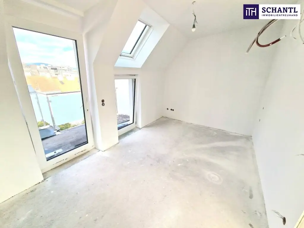 Preisreduktion! Exklusives Familienparadies über den Dächern – Stilvolle 4-Zimmer-Dachgeschosswohnung mit zwei Terrassen + moderner Luftwärmepumpe + Klimaanlage