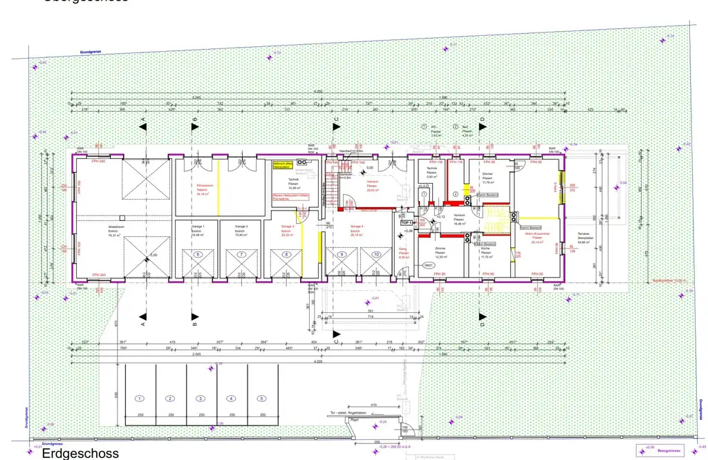 Grundriss EG, Top 1, Garagen, Freiplätze
