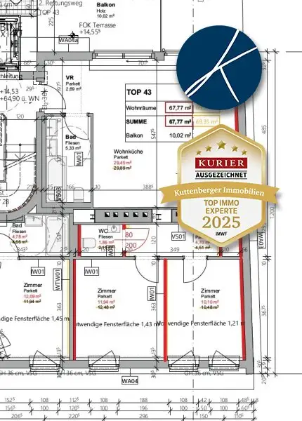 *Superprojekt: "Über den Baumwipfeln" Top 43  Erstklassige 3-Zimmer Wohnung mit Blick auf die Kastanienbäume + Balkon