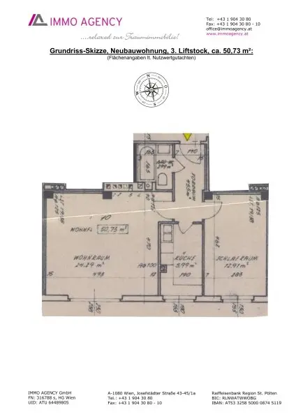 Sehr gut aufgeteilte 2 Zimmer Wohnung mit separater Küche