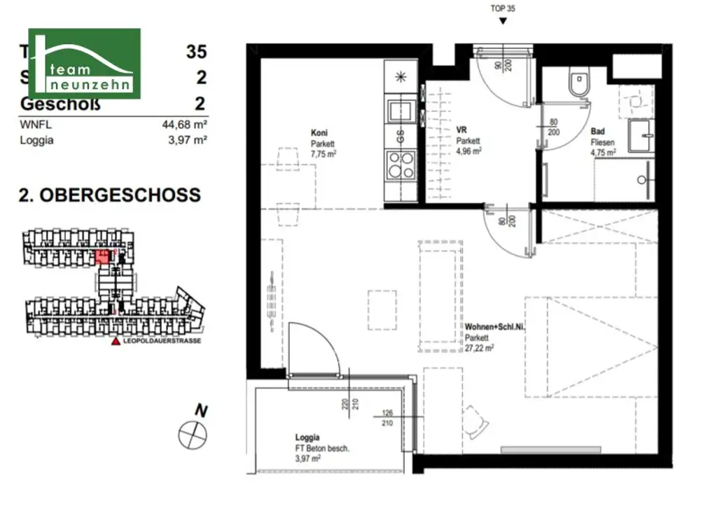 LEO 131 - Hochwertig ausgestattete Wohnung mit Balkon in Hofruhelage - Anbindung zum Bahnhof Floridsdorf und Grünflächen in der Nähe