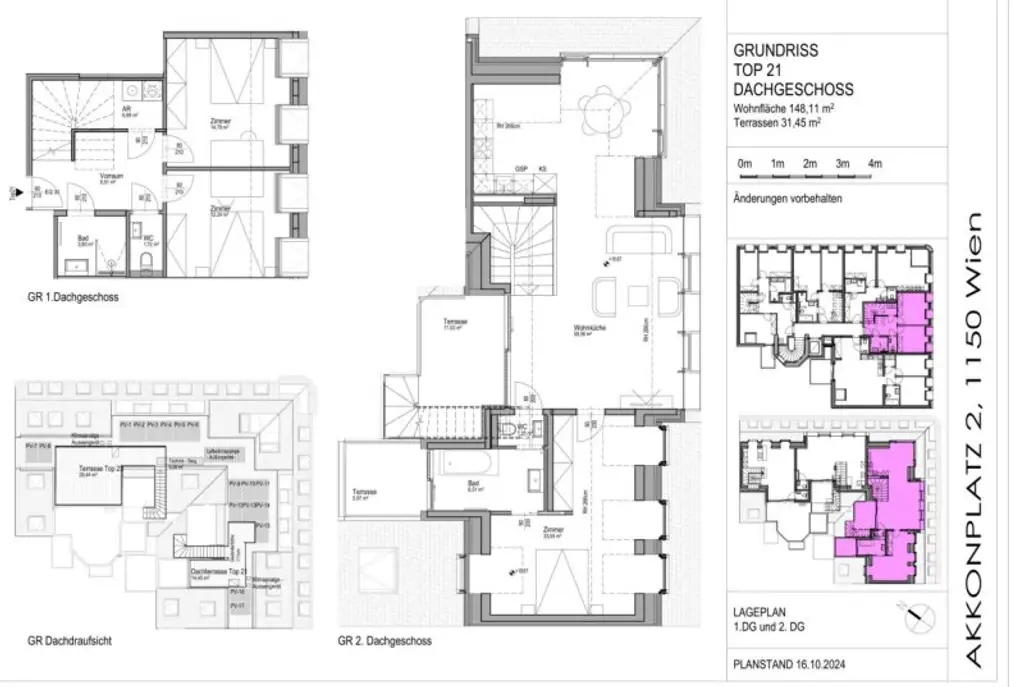 ERSTBEZUG ! Exklusives 148 m² Dachwohnung mit 3 Terrassen in generalsaniertem Gebäude (Top 21)
