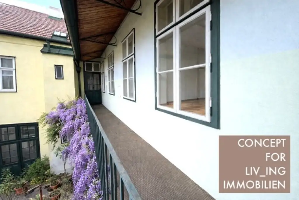 4 Zimmer Altbauflair in Altwiener Fuhrwerkerhaus. 88m2. Idyllischer Allgemeingarten. Sanierungsbedarf. Nahe Schloss Schönbrunn &Hietzing.