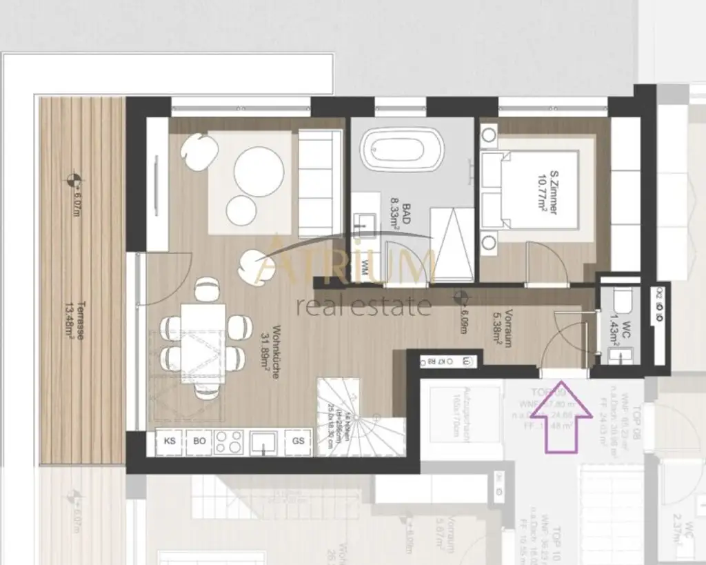 Neubauprojekt in Endphase | Moderne Dachgeschoß-Maisonette mit Terrasse in Toplage von Tulln